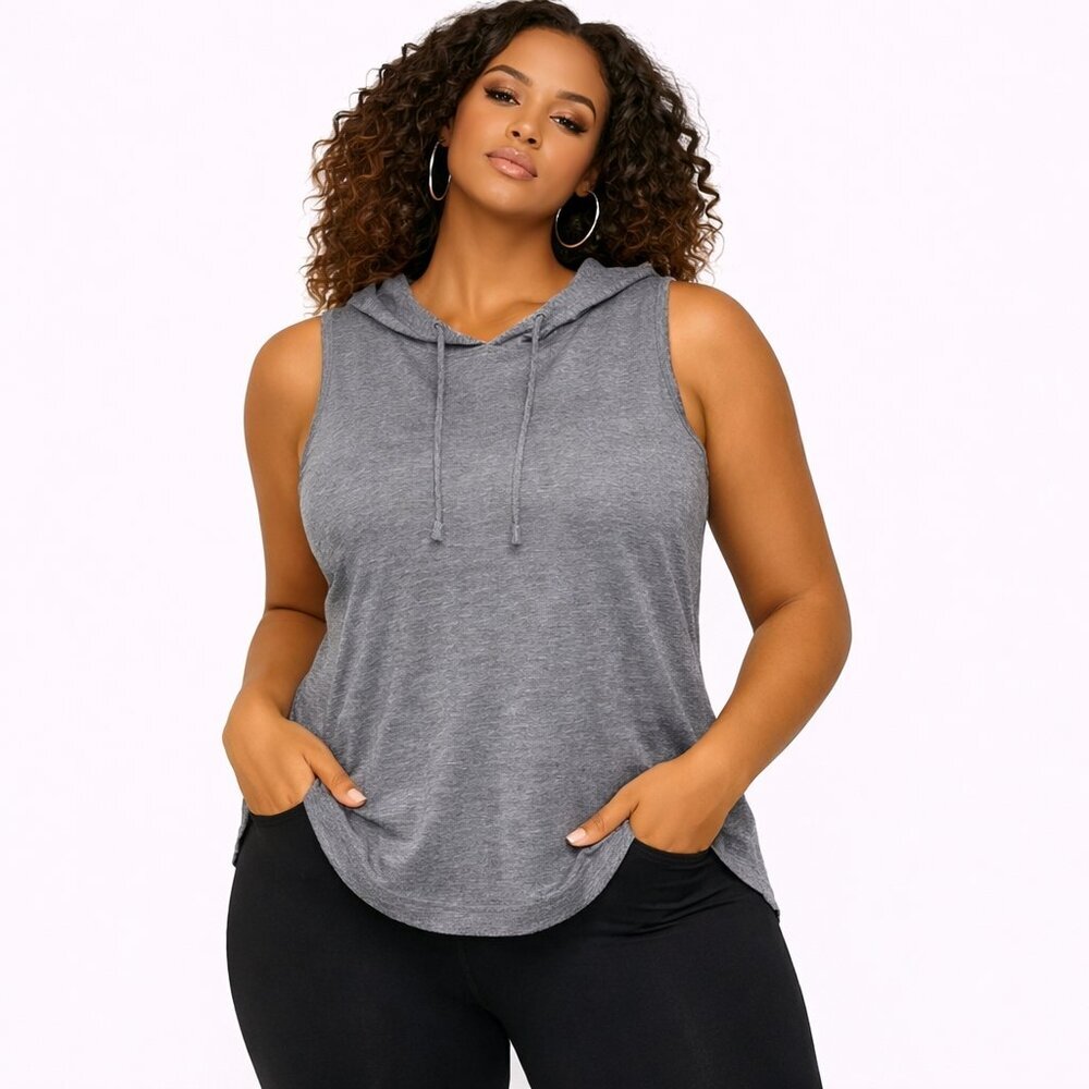 Gaiam Hooded Sleeveless Gray Workout Tee Top Size L